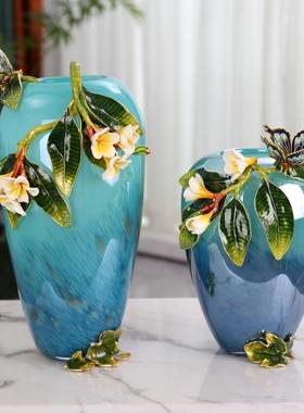 现代琉璃珐琅彩花瓶摆件客厅玄关酒柜电视柜装饰高档大气乔迁礼品