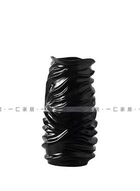 一匚 现代极简黑色曲线花器花艺 样板间售楼处酒店家居烛台摆件