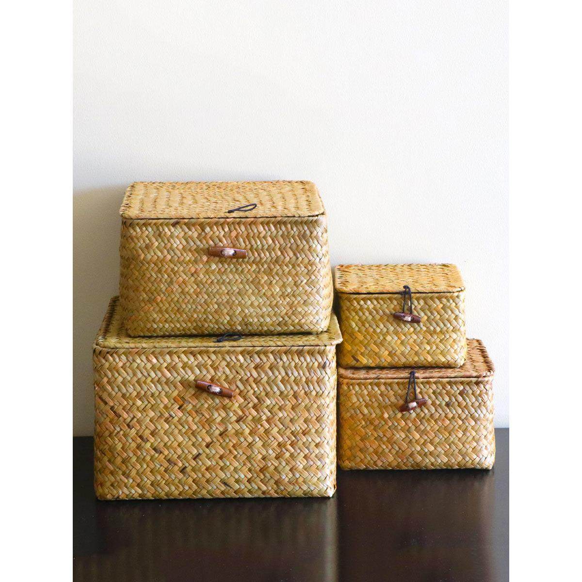 北欧手工编织收纳篮大号方形带盖糖果盒零食杂物筐家用储物箱竹篮,淘宝优惠券,粉丝福利购,淘宝优惠卷