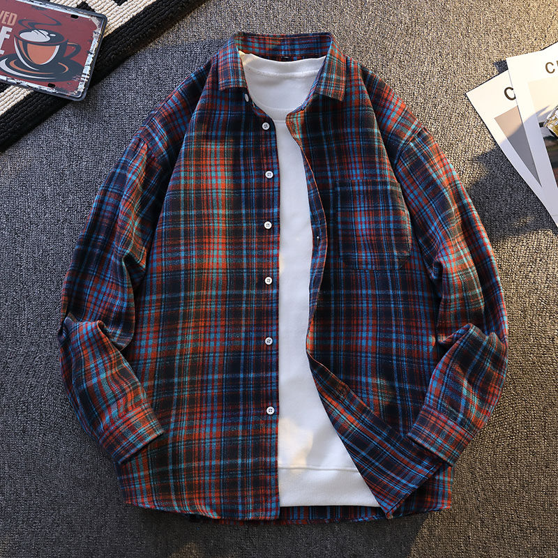 2025新款港风格子衬衫男长袖春秋款宽松休闲衬衣外套潮流百搭上衣,淘宝优惠券,粉丝福利购,淘宝优惠卷