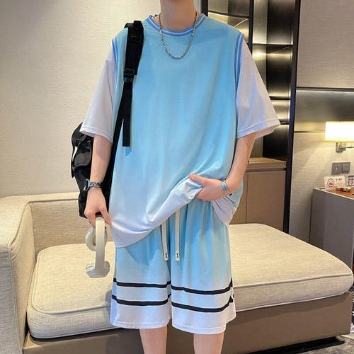 青少年冰丝球衣学生短袖t恤夏季篮球服训练服跑步男运动套装男夏 - 图0