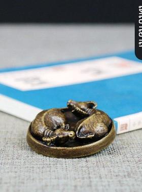 古玩收藏品牛转干坤纯铜扭转干坤摆件覆古工艺品实心纯铜把件压尺