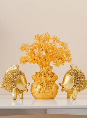 乔迁新居礼品高档轻奢年年有余 余金鱼摆件家居招财树玄关酒柜装