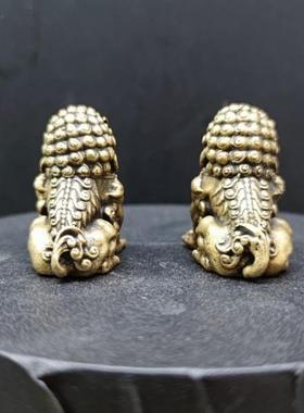 黄铜石狮子门墩一对小号家用看门镇宅家居铜狮子装饰品摆件风水