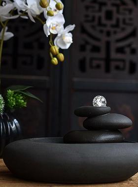 陶迷禅意枯山水流水器喷泉摆件客厅招财加湿器家居陶瓷装饰工艺品