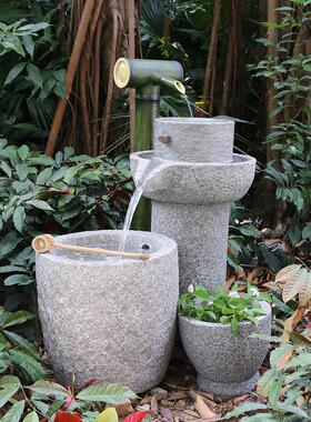 庭院花园大型仿石头 竹子石磨假山流水喷泉景观 户外田园水景摆件