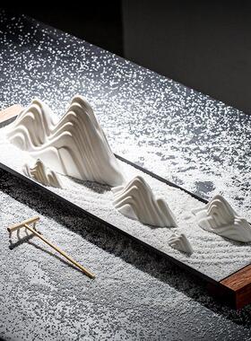 中式禅意枯山水室内软装饰品客厅茶室桌面陶瓷假山摆件茶空间设计