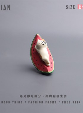 遇见丨躺西瓜猫创意可爱桌面车载小摆件礼品办公室女生装饰高级感