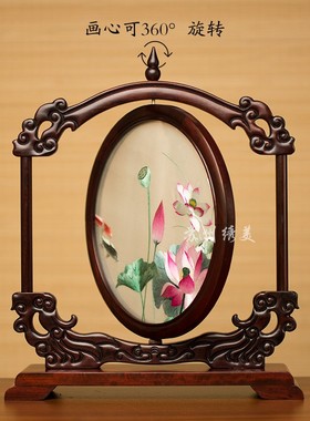 优选苏绣摆件古典中式风格桌面摆台手工刺绣屏风苏州绣美红木台屏