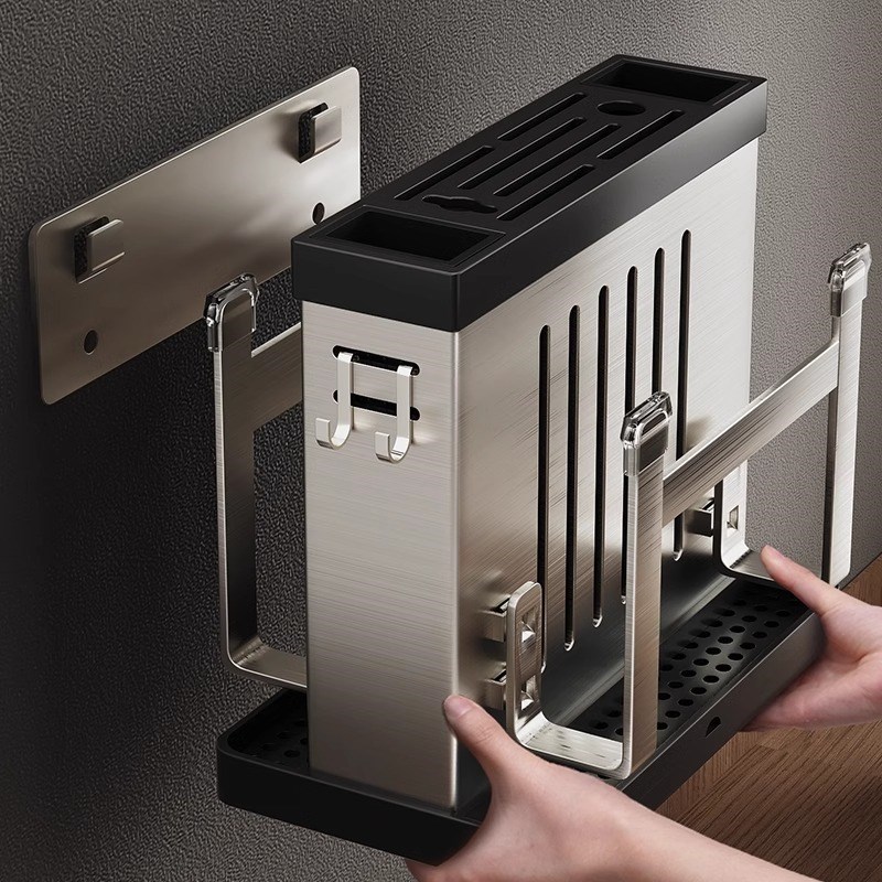 厨房不锈钢台面刀架置物架多功能锅盖菜板放刀子筷子一体收纳架子 - 图1