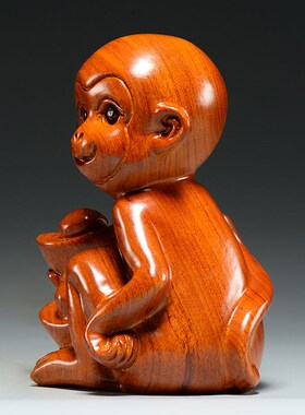 优选花梨木猴子雕刻摆件十二生肖猴红木头属猴花梨家居装饰工艺品