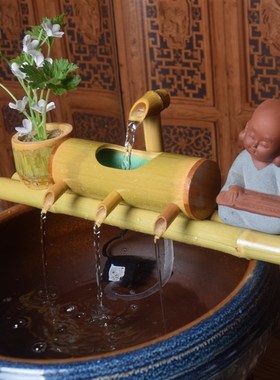 优选陶瓷养鱼缸过滤器系统竹筒循环流水增氧瓷缸石槽喷泉造景特色