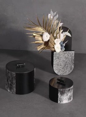 优选现代轻奢斑点马毛收纳盒香熏 样板房售楼处酒店玄关花器摆件