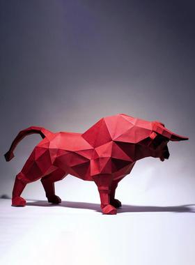 纸有艺术 牛年牛气冲天桌面电视柜装饰欧式简约家居摆件饰品纸模