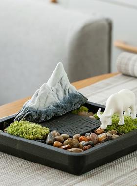 创意黑金石盆景禅意景观假山饰品微景观家居软装客厅入口桌装