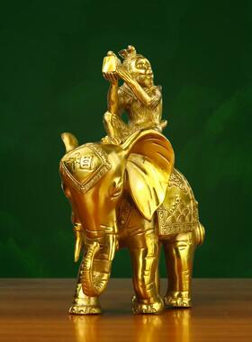 黄铜封侯拜相摆件象上封侯马上封侯官印办公室家居书房铜大象背猴