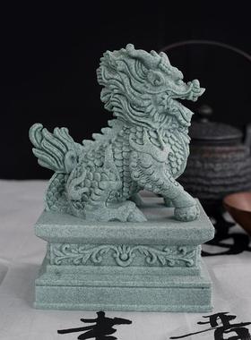 中式摆件一对镇宅门口招财麒麟神兽石头镇宅鱼缸造景微景观装饰品