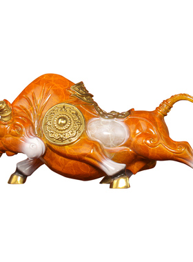 精选《牛转乾坤》铜牛摆件招财金牛办公桌书柜家居装饰属牛的吉祥