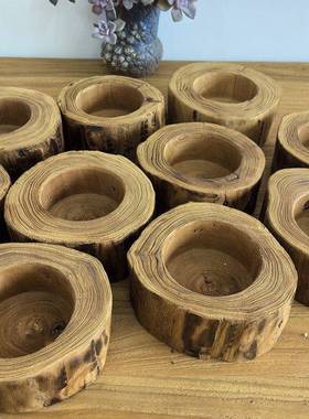 北方老榆木烟灰缸实木装饰摆件饰品家用客厅创意复古茶桌简约搭配