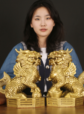 铜麒麟摆件一对纯铜八卦麒麟客厅镇宅摆件家居饰品客厅玄关装饰