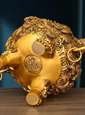 纯黄铜九龙香炉摆件供奉铜香炉鼎炉双龙戏珠香薰炉家用檀香三足