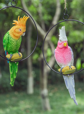 优选仿真树脂虎皮金刚鹦鹉鸟类动物雕塑摆件庭院花园林树上装饰品