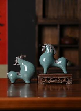 陶瓷唐马摆件小号招财客厅玄关酒柜桌面装饰品办公桌生肖马摆设