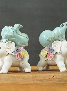 大象摆件装饰品家居客厅陶瓷电视柜酒柜玄关结婚礼物工艺品办公室