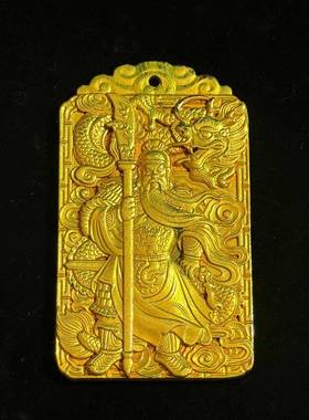 仿古古玩纯铜鎏金关公令牌腰牌手把件家居影视道具摆件古玩收藏
