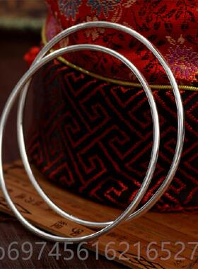 新款99999足银五999万银手镯女细圈光面实环心多环闭口镯子包纯邮