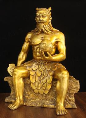 纯黄铜盘古大帝神像摆件寺庙供奉盘古开天地人文始祖铜像装饰摆设