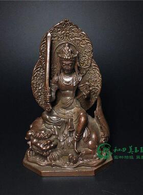 仿古铜器文殊普贤菩萨家居摆件复古铜铸五台山峨眉山家用供奉铜像