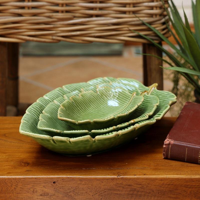 复古创意南亚风格芭蕉叶陶瓷盘果盘瓜子碟杂物盘绿色树叶装饰摆件 - 图1
