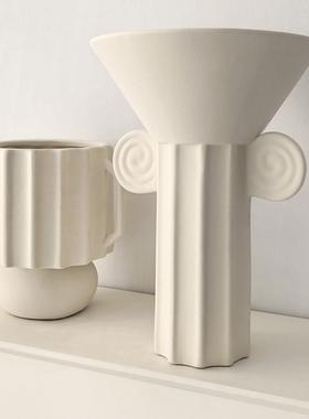 态生活诧寂风罗马柱磨砂陶瓷花瓶客厅民宿样板间干花插花装饰摆件