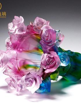 琉璃玫瑰花瓶小摆件香炉熏香客厅办公室笔筒创意轻奢实用高档礼物