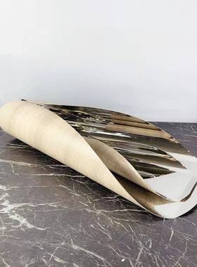 现代简约不锈钢几何卷边银色托盘果盘摆件样板房售楼处软装饰品