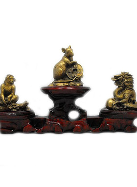 纯铜三合摆件生肖虎马狗蛇鸡牛申子辰亥未卯铜质摆设12属相大小号