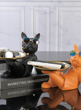 托盘法斗犬狗狗摆件客厅家居装饰品玄关钥匙收纳桌面托盘乔迁礼物