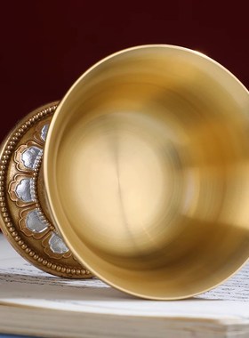 藏式纯铜供水杯八吉供祥水碗家用供碗杯高脚敬水杯圣水杯供奉摆件