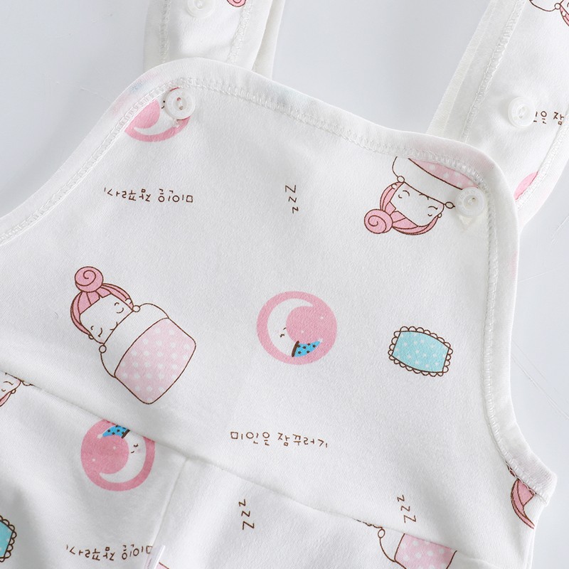 儿童背带秋裤40高支纯棉开裆婴儿睡裤春秋男女童护肚护背秋裤单条 - 图1