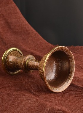 护法杯纯铜古色八吉祥尼泊尔雕花供杯密宗具供酒杯家用供奉圣水杯