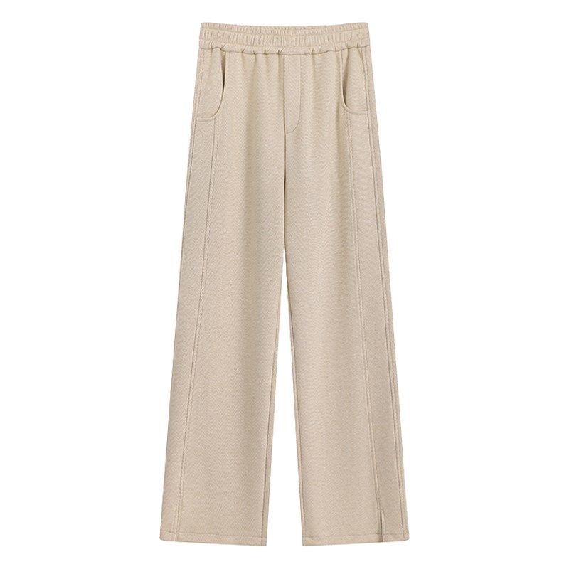 人字纹加绒窄版阔腿裤女2024冬季新款毛呢开叉裤子直筒羊毛裤大码,淘宝优惠券,粉丝福利购,淘宝优惠卷