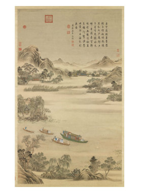 新中式装饰画十二景图山水画挂画客厅沙发玄关茶楼餐厅画国画