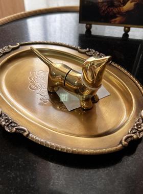 印度进口手工复古黄铜托盘小茶盘烛台摆件盘做旧玄关装饰钥匙盘