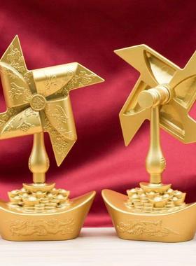 创意黄铜招财进宝元宝风生水起风车转转摆件金属工艺品桌面装饰品