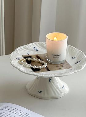 法式高脚香薰托 托盘首饰展示盘客厅杂物钥匙收纳玄关桌面摆件置