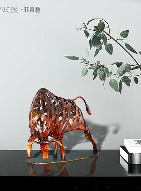 TOOARTS牛气冲天摆件吉祥物软装创意装饰摆件棕|红色华尔街牛礼品