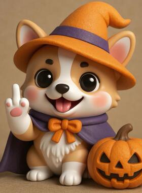 跨境新品Middle Finger Halloween Cat Figure中指猫南瓜装饰品