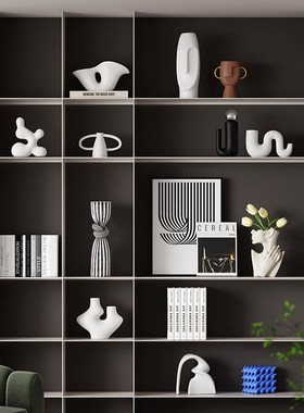 现代简约大e地色电视柜软装饰品客厅样板房小众艺术高级感壁龛摆