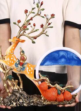 创意客厅事事如意柿子电视柜酒柜玄关一鹿发财装饰X乔迁新居摆件